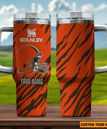 Cleveland Browns Nfl Custom Stanley Quencher 40Oz Stainless Steel Tumbler With Handle