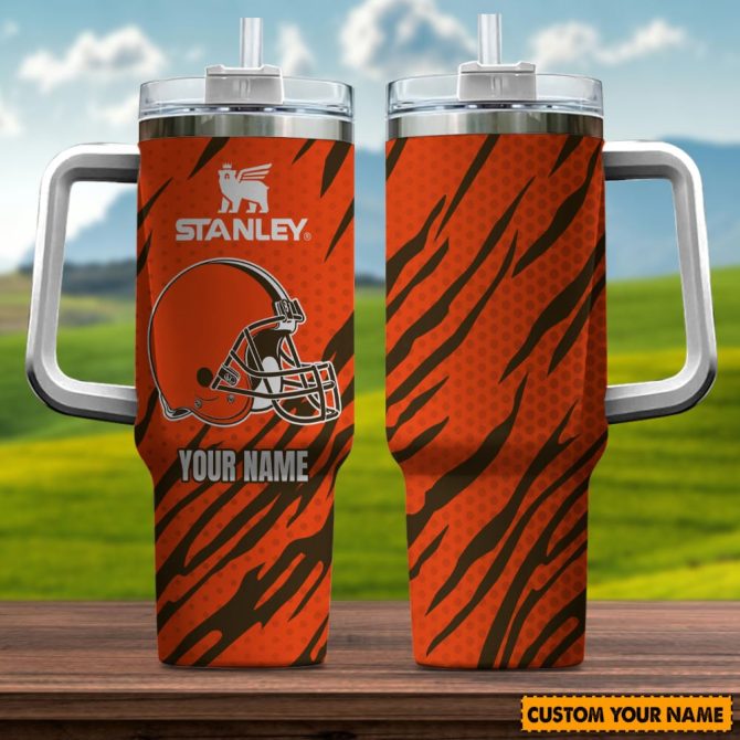 Cleveland Browns Nfl Custom Stanley Quencher 40Oz Stainless Steel Tumbler With Handle