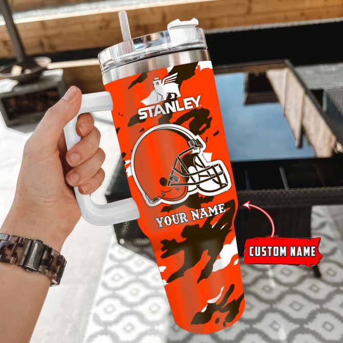 Cleveland Browns Nfl Custom Stanley Quencher 40Oz Stainless Steel Tumbler With Handle - Image 3