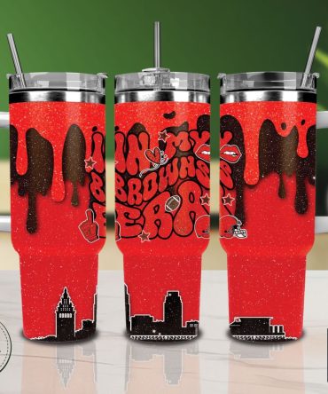 Cleveland Browns Nfl Glitter Custom Stanley Quencher 40Oz Stainless Steel Tumbler With Handle