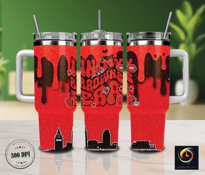 Cleveland Browns Nfl Glitter Custom Stanley Quencher 40Oz Stainless Steel Tumbler With Handle