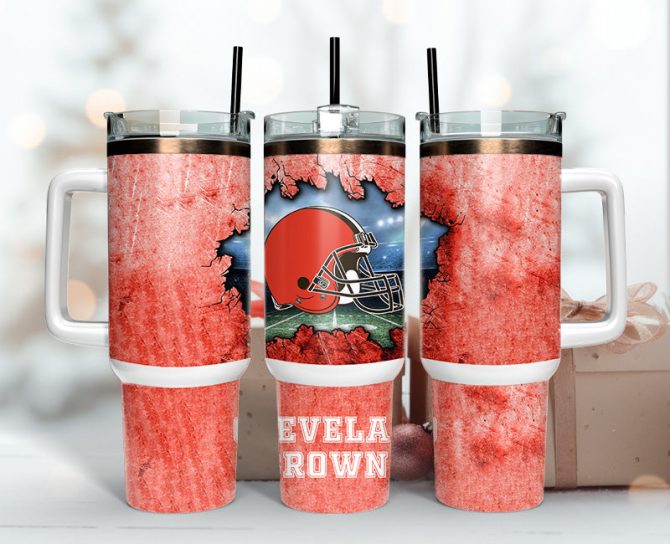 Cleveland Browns Nfl Custom Stanley Quencher 40Oz Stainless Steel Tumbler With Handle