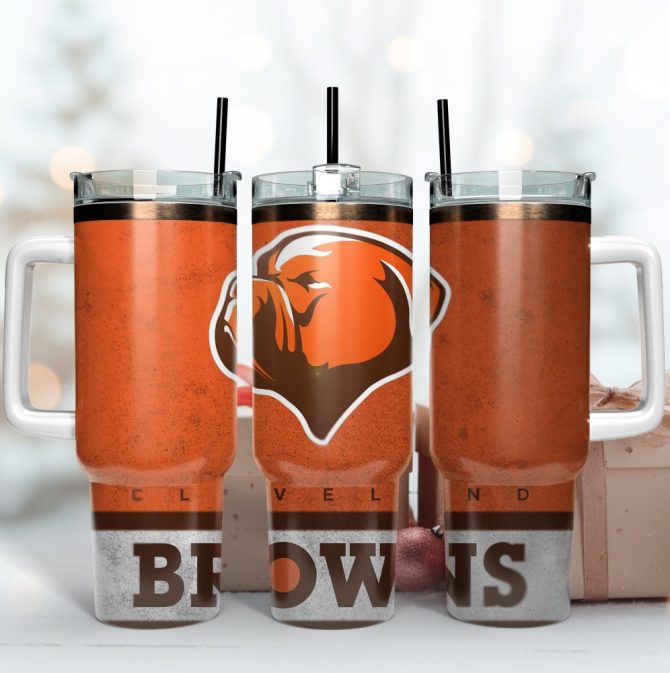 Cleveland Browns Nfl Custom Stanley Quencher 40Oz Stainless Steel Tumbler With Handle