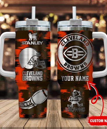 Cleveland Browns Nfl Custom Stanley Quencher 40Oz Stainless Steel Tumbler With Handle