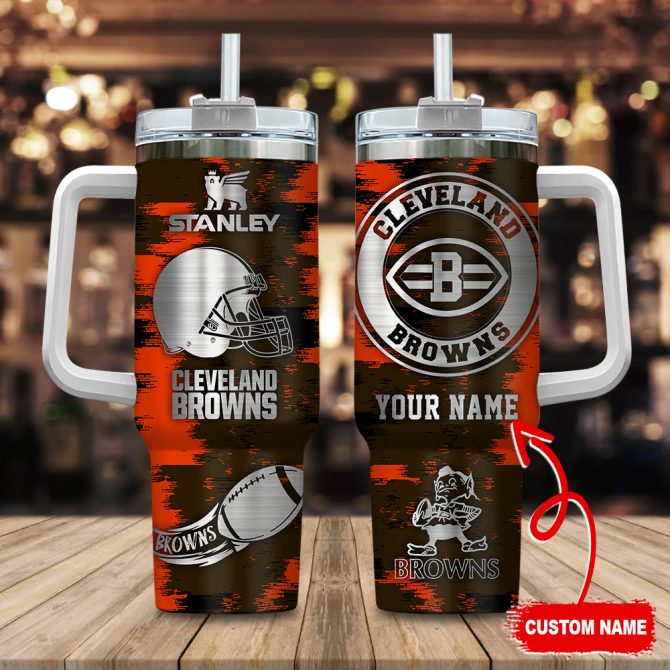 Cleveland Browns Nfl Custom Stanley Quencher 40Oz Stainless Steel Tumbler With Handle