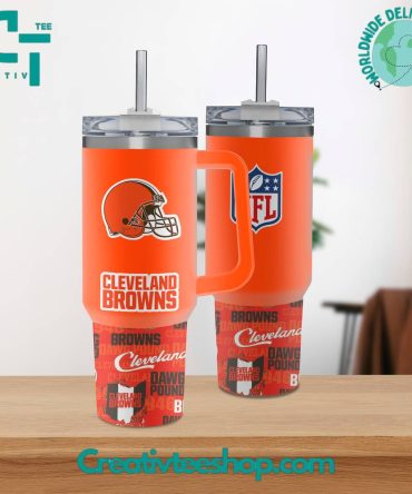 Cleveland Browns Nfl Custom Stanley Quencher 40Oz Stainless Steel Tumbler With Handle