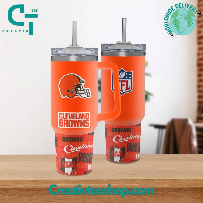 Cleveland Browns Nfl Custom Stanley Quencher 40Oz Stainless Steel Tumbler With Handle