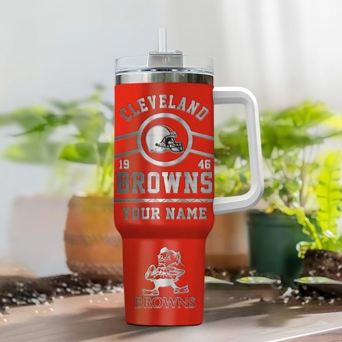 Cleveland Browns Nfl Custom Stanley Quencher 40Oz Stainless Steel Tumbler With Handle - Image 2
