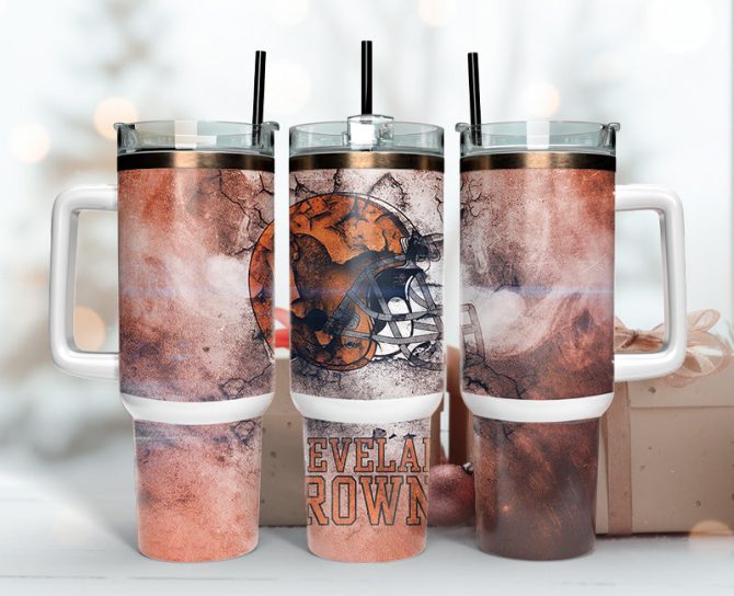 Cleveland Browns Nfl Custom Stanley Quencher 40Oz Stainless Steel Tumbler With Handle
