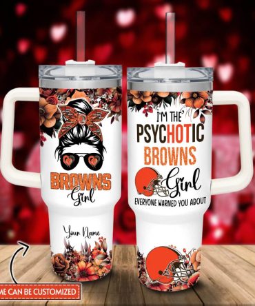 Cleveland Browns Nfl Custom Stanley Quencher 40Oz Stainless Steel Tumbler With Handle