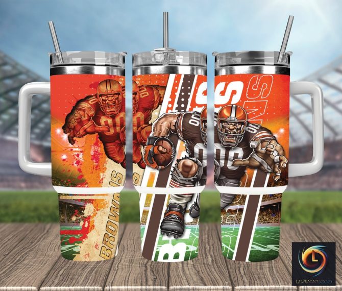 Cleveland Browns Nfl Mascot Custom Stanley Quencher 40Oz Stainless Steel Tumbler With Handle