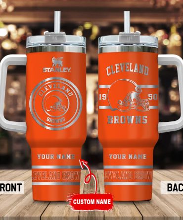 Cleveland Browns Nfl Custom Stanley Quencher 40Oz Stainless Steel Tumbler With Handle