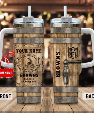 Cleveland Browns Nfl Diehard Fan Custom Stanley Quencher 40Oz Stainless Steel Tumbler With Handle
