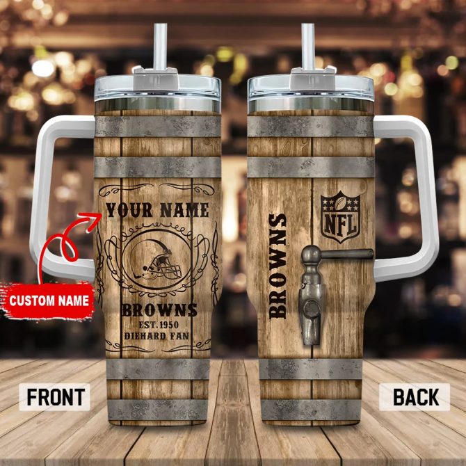 Cleveland Browns Nfl Diehard Fan Custom Stanley Quencher 40Oz Stainless Steel Tumbler With Handle