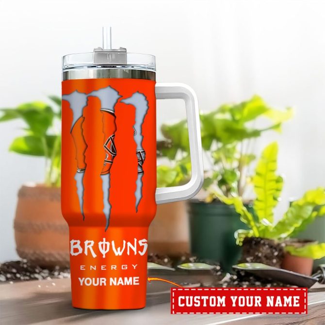 Cleveland Browns Nfl Energy Nutrition Facts Custom Stanley Quencher 40Oz Stainless Steel Tumbler With Handle - Image 2