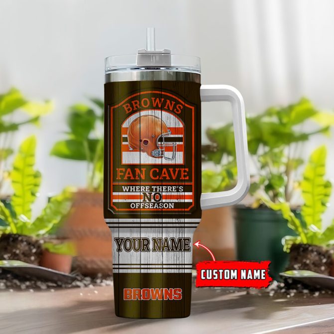 Cleveland Browns Nfl Fan Cave Custom Stanley Quencher 40Oz Stainless Steel Tumbler With Handle - Image 2