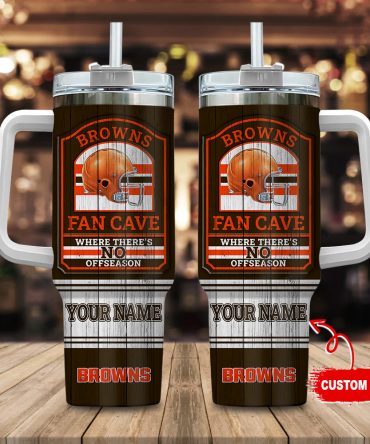 Cleveland Browns Nfl Fan Cave Custom Stanley Quencher 40Oz Stainless Steel Tumbler With Handle
