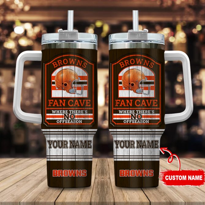 Cleveland Browns Nfl Fan Cave Custom Stanley Quencher 40Oz Stainless Steel Tumbler With Handle