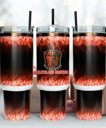 Cleveland Browns Nfl Fire Effect Custom Stanley Quencher 40Oz Stainless Steel Tumbler With Handle