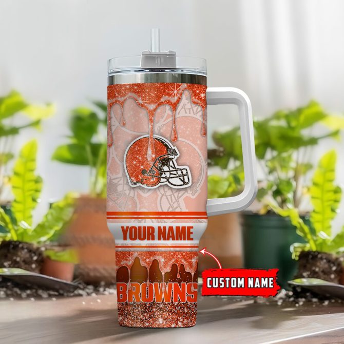 Cleveland Browns Nfl Glitter Custom Stanley Quencher 40Oz Stainless Steel Tumbler With Handle - Image 2
