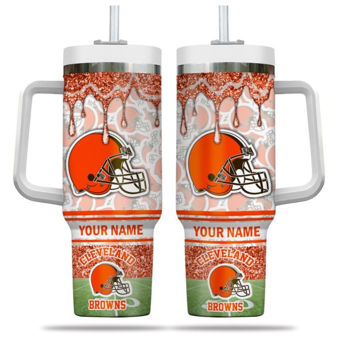 Cleveland Browns Nfl Glitter Custom Stanley Quencher 40Oz Stainless Steel Tumbler With Handle - Image 2