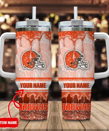 Cleveland Browns Nfl Glitter Custom Stanley Quencher 40Oz Stainless Steel Tumbler With Handle