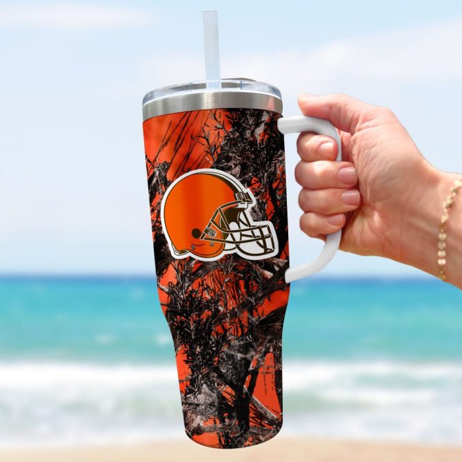 Cleveland Browns Nfl Hunting Custom Stanley Quencher 40Oz Stainless Steel Tumbler With Handle - Image 3