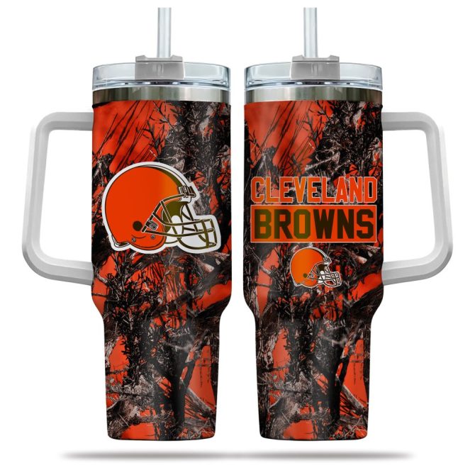 Cleveland Browns Nfl Hunting Custom Stanley Quencher 40Oz Stainless Steel Tumbler With Handle