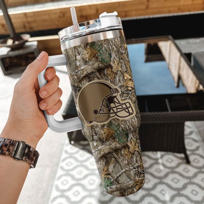Cleveland Browns Nfl Hunting Realtree Custom Stanley Quencher 40Oz Stainless Steel Tumbler With Handle - Image 2