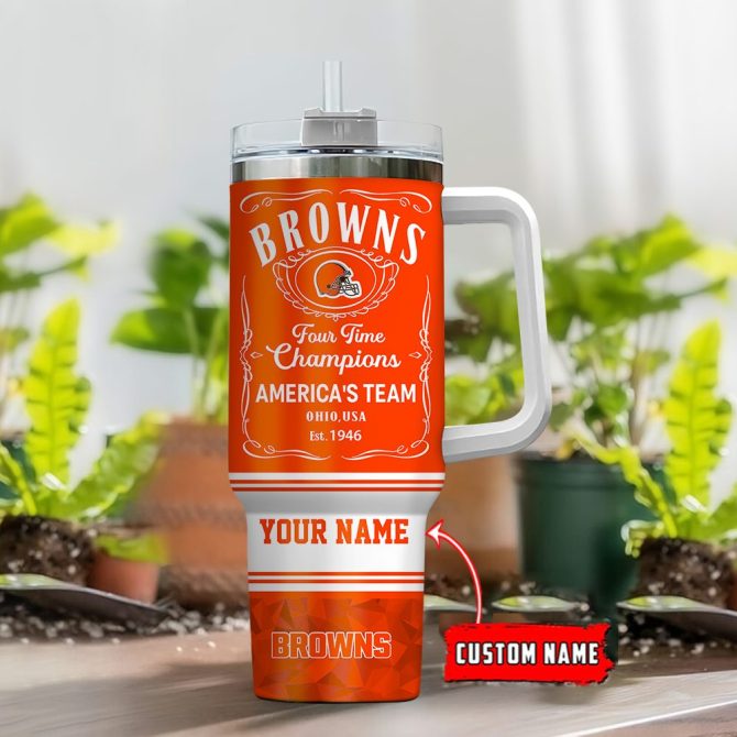 Cleveland Browns Nfl Custom Stanley Quencher 40Oz Stainless Steel Tumbler With Handle - Image 2