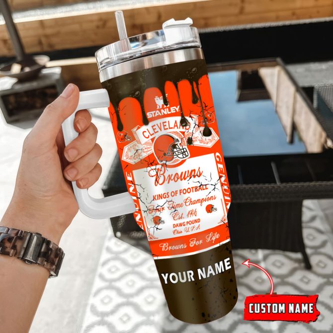 Cleveland Browns Nfl Kings Of Football Custom Stanley Quencher 40Oz Stainless Steel Tumbler With Handle - Image 3