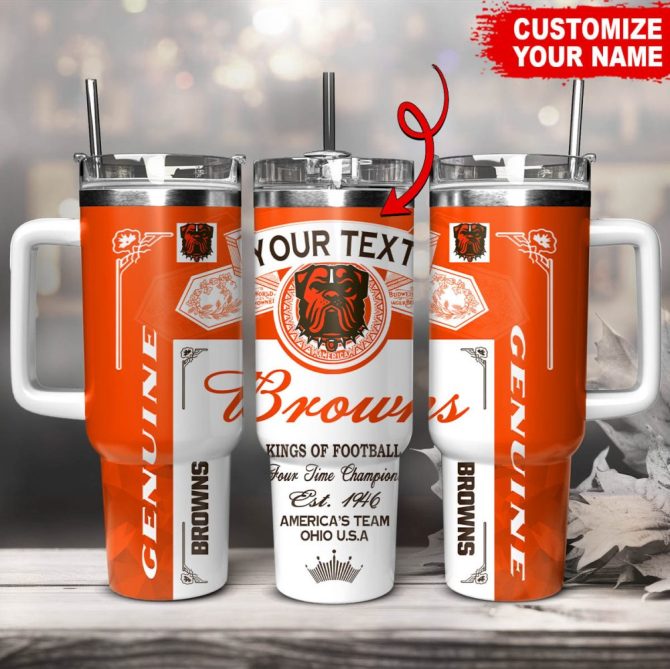 Cleveland Browns Nfl Kings Of Football Custom Stanley Quencher 40Oz Stainless Steel Tumbler With Handle