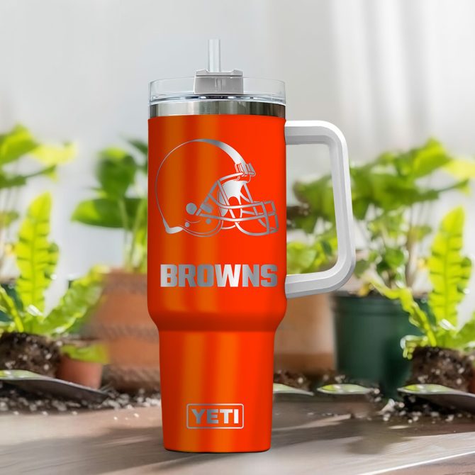 Cleveland Browns Nfl Laser Engraved Effect Custom Stanley Quencher 40Oz Stainless Steel Tumbler With Handle - Image 2