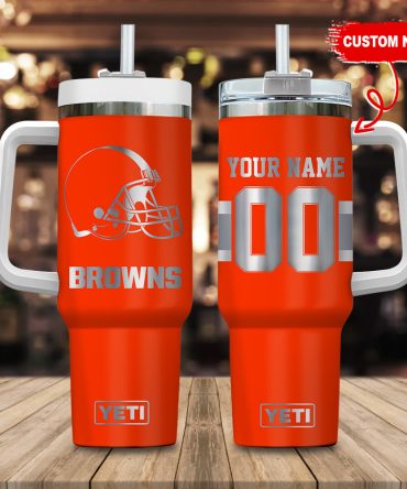 Cleveland Browns Nfl Laser Engraved Effect Custom Stanley Quencher 40Oz Stainless Steel Tumbler With Handle