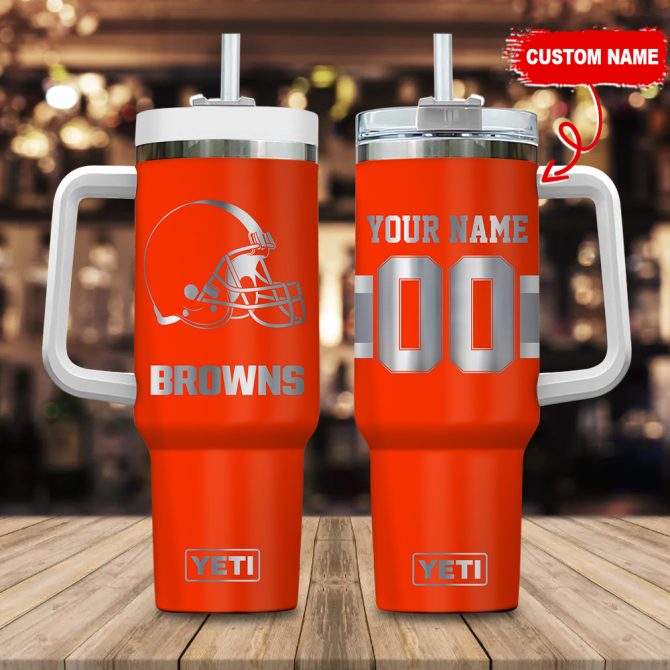 Cleveland Browns Nfl Laser Engraved Effect Custom Stanley Quencher 40Oz Stainless Steel Tumbler With Handle