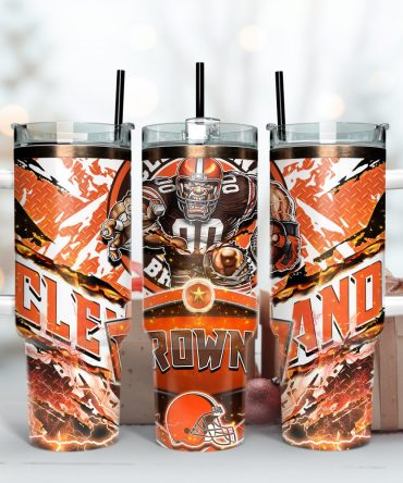 Cleveland Browns Nfl Mascot Custom Stanley Quencher 40Oz Stainless Steel Tumbler With Handle