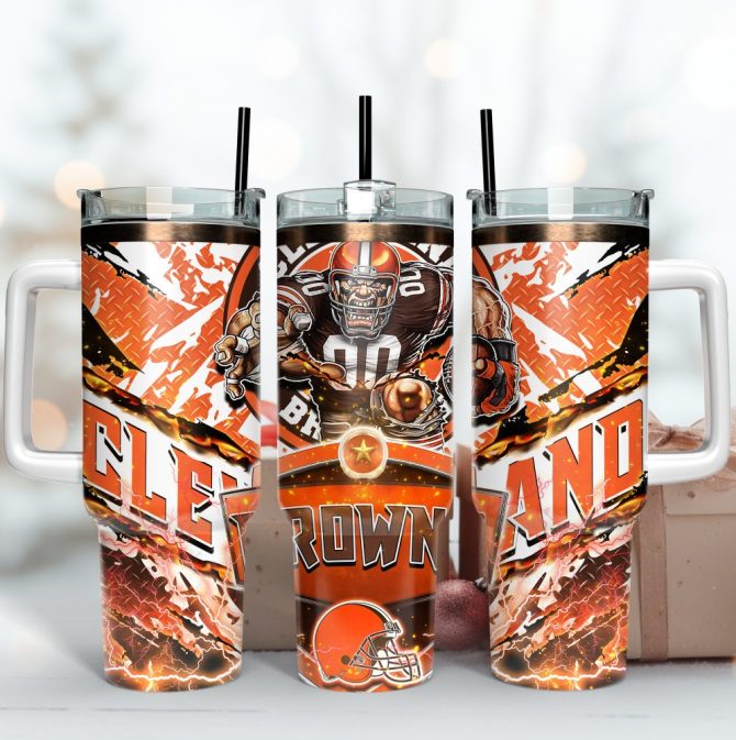 Cleveland Browns Nfl Mascot Custom Stanley Quencher 40Oz Stainless Steel Tumbler With Handle