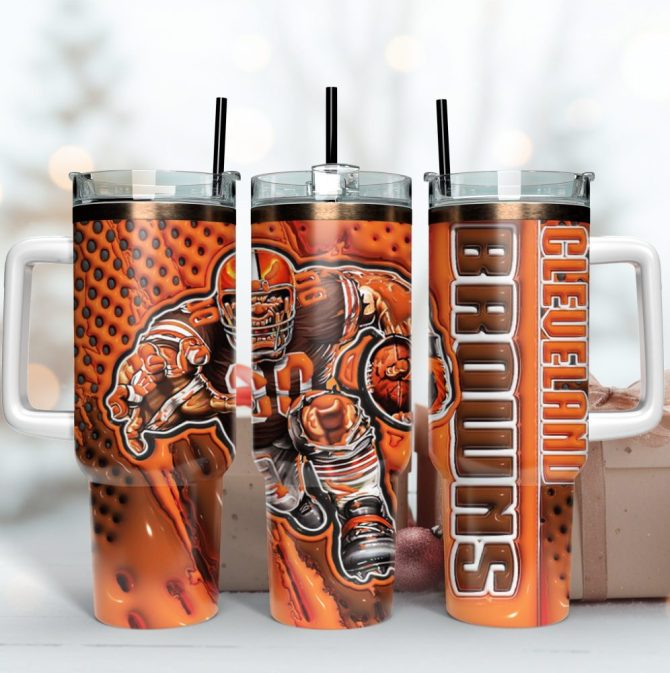Cleveland Browns Nfl Mascot Custom Stanley Quencher 40Oz Stainless Steel Tumbler With Handle