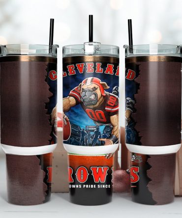 Cleveland Browns Nfl Mascot Custom Stanley Quencher 40Oz Stainless Steel Tumbler With Handle