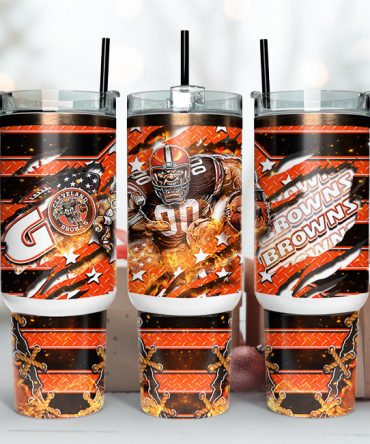 Cleveland Browns Nfl Mascot Custom Stanley Quencher 40Oz Stainless Steel Tumbler With Handle