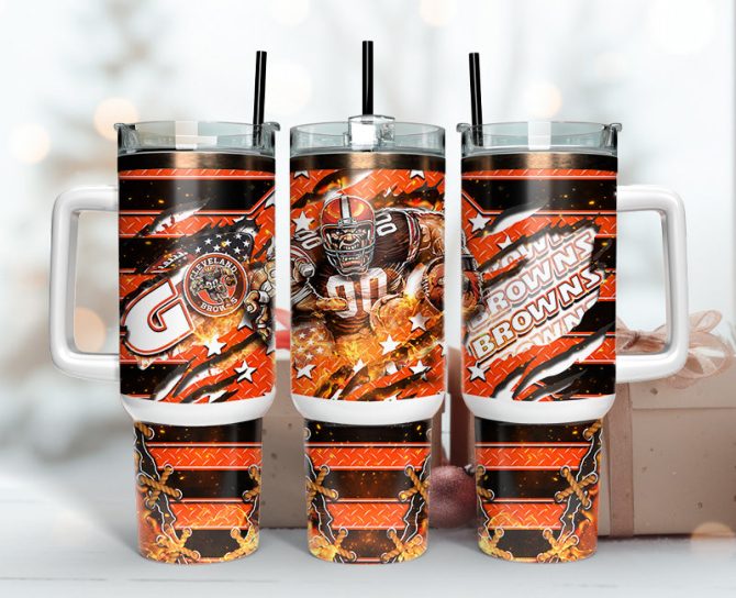 Cleveland Browns Nfl Mascot Custom Stanley Quencher 40Oz Stainless Steel Tumbler With Handle