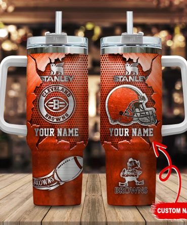 Cleveland Browns Nfl Metal Style Custom Stanley Quencher 40Oz Stainless Steel Tumbler With Handle