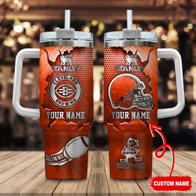 Cleveland Browns Nfl Metal Style Custom Stanley Quencher 40Oz Stainless Steel Tumbler With Handle