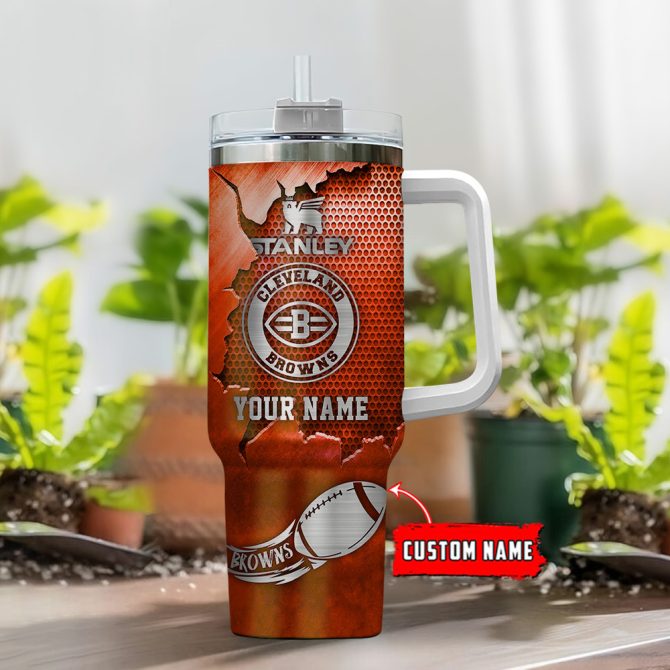 Cleveland Browns Nfl Metal Style Custom Stanley Quencher 40Oz Stainless Steel Tumbler With Handle - Image 2