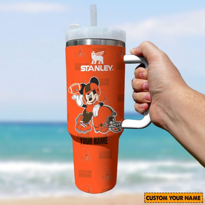Cleveland Browns Nfl Mickey Mouse Custom Stanley Quencher 40Oz Stainless Steel Tumbler With Handle - Image 2