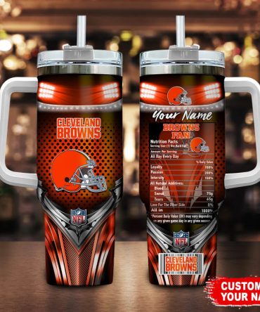 Cleveland Browns Nfl Nutrition Facts Custom Stanley Quencher 40Oz Stainless Steel Tumbler With Handle