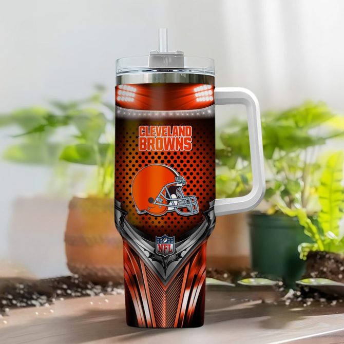 Cleveland Browns Nfl Nutrition Facts Custom Stanley Quencher 40Oz Stainless Steel Tumbler With Handle - Image 2
