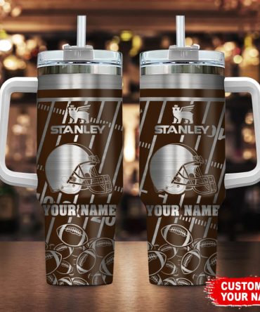Cleveland Browns Nfl Silver Custom Stanley Quencher 40Oz Stainless Steel Tumbler With Handle