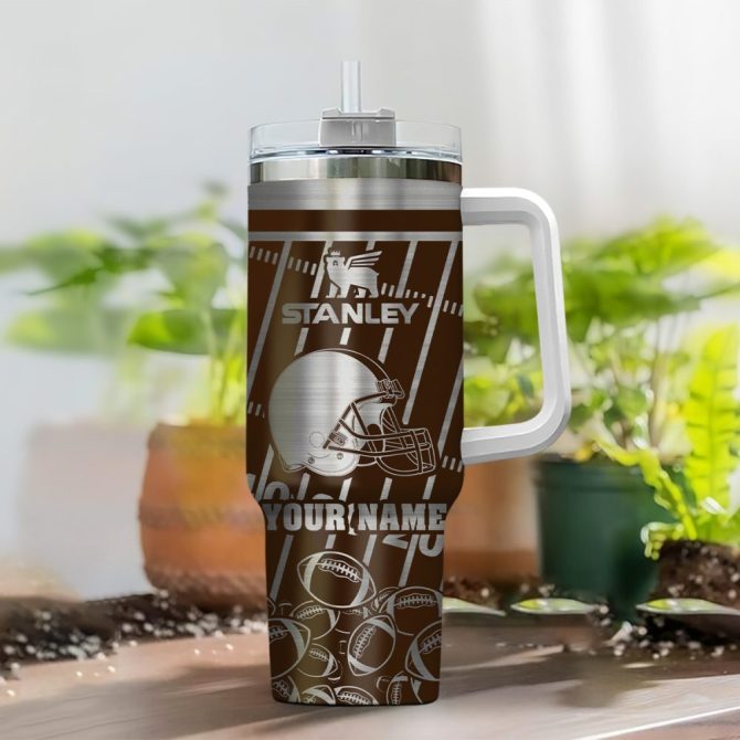 Cleveland Browns Nfl Silver Custom Stanley Quencher 40Oz Stainless Steel Tumbler With Handle - Image 2