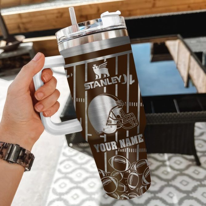 Cleveland Browns Nfl Silver Custom Stanley Quencher 40Oz Stainless Steel Tumbler With Handle - Image 3